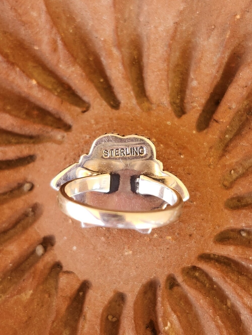 Native American Sterling Silver Turquoise & Pink Heart Conch Paw Ring Dog / Cat - Picture 4 of 4
